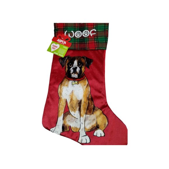 ASPCA Woof Boxer 18 in Red Christmas Stocking New - Picture 2 of 3